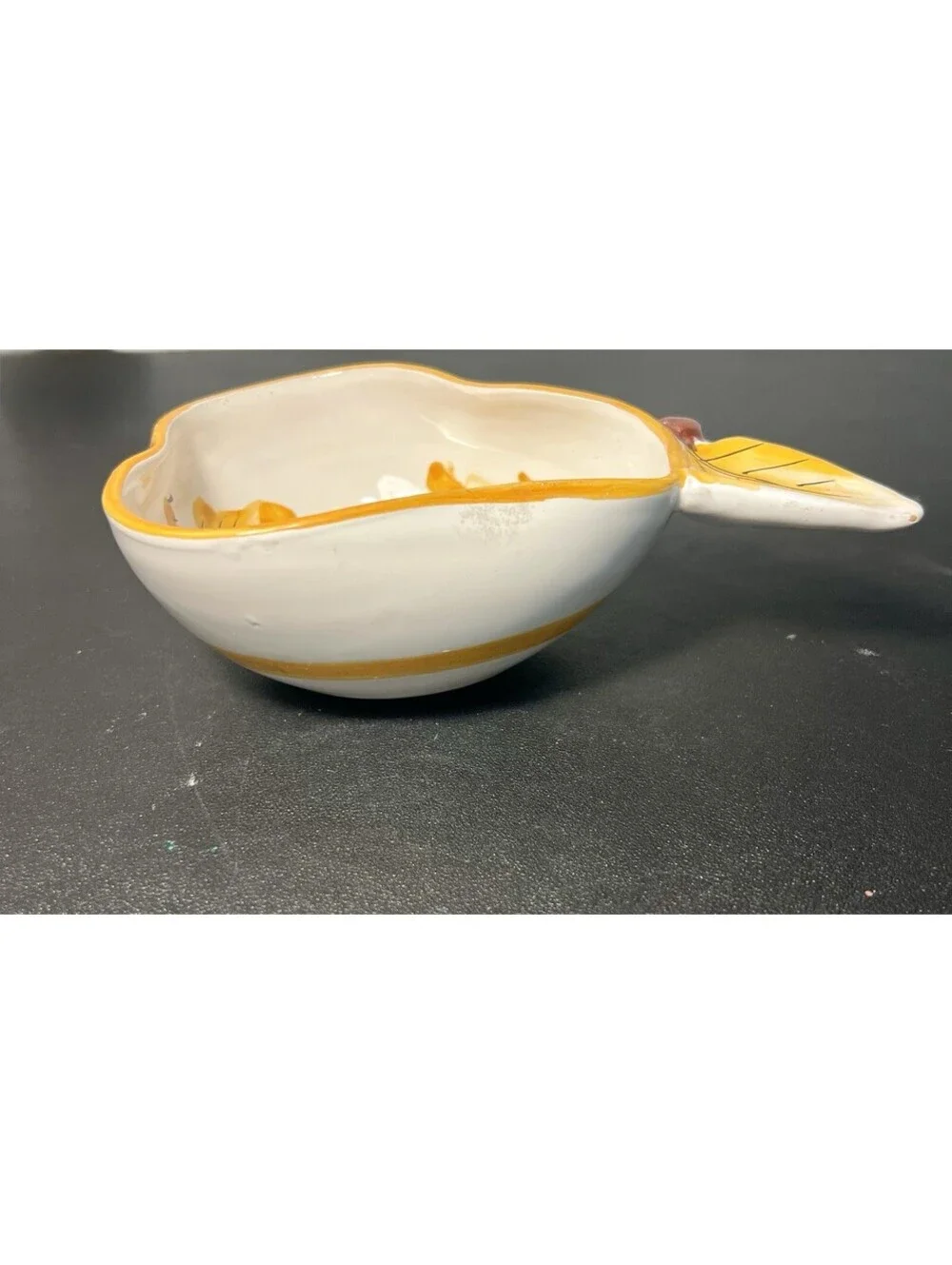 Italian Vintage 1960s Pear Serving Dish Bowl Hand-Painted White Yellow, 7.5x2.5”